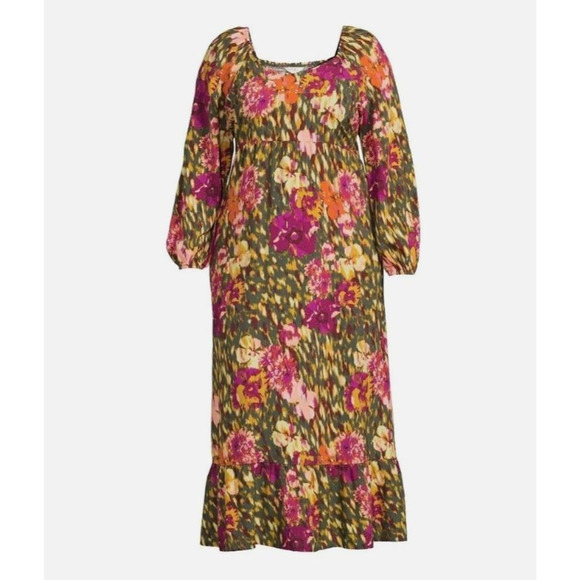 Terra & Sky 1X Floral Babydoll Maxi Dress Empire Waist Boho Peasant Cottagecore - Picture 1 of 12